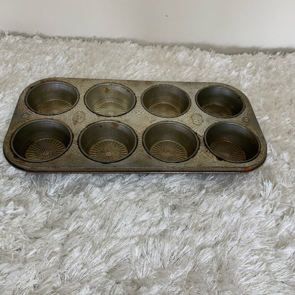 Vintage EKCO USA Ovenex Muffin Tin 8 Cup Cupcake Baking Pan StarBurst N 80 8